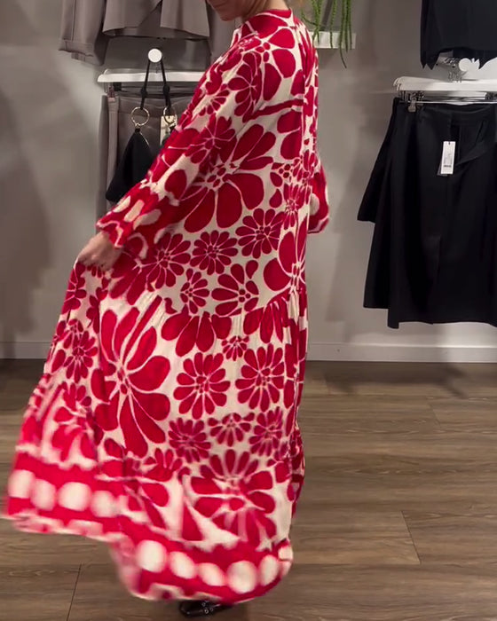 Klänning V-Ringad Lös Plus Size Blommigt Tryck