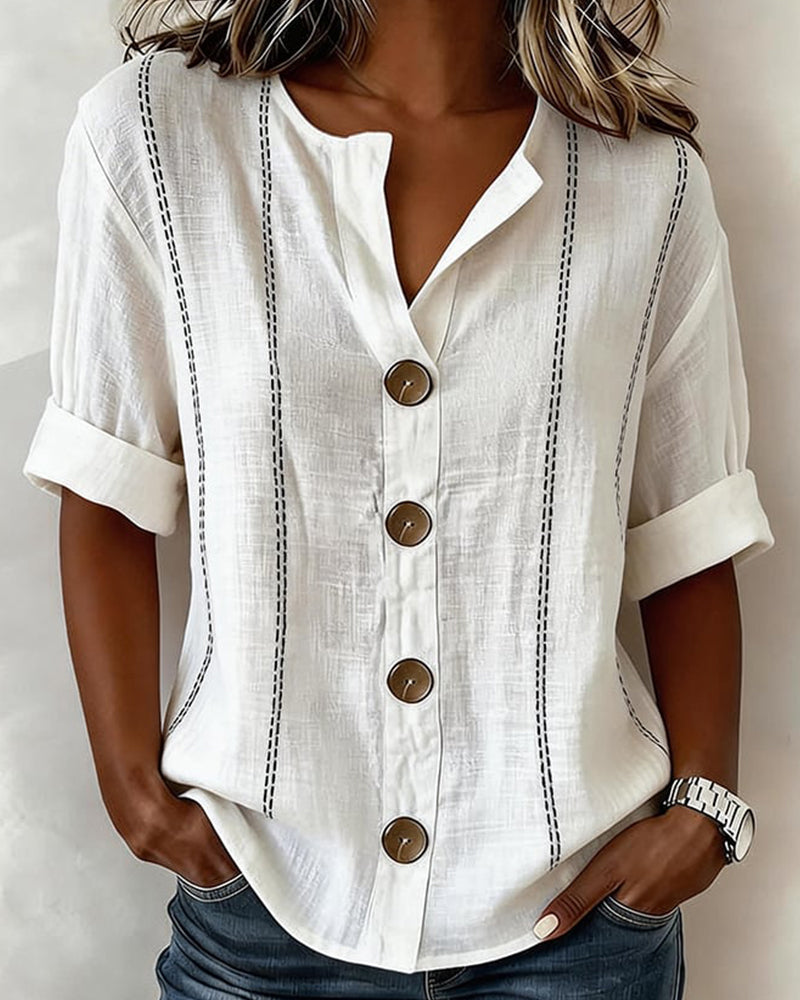 Blus kort ärm knäppning