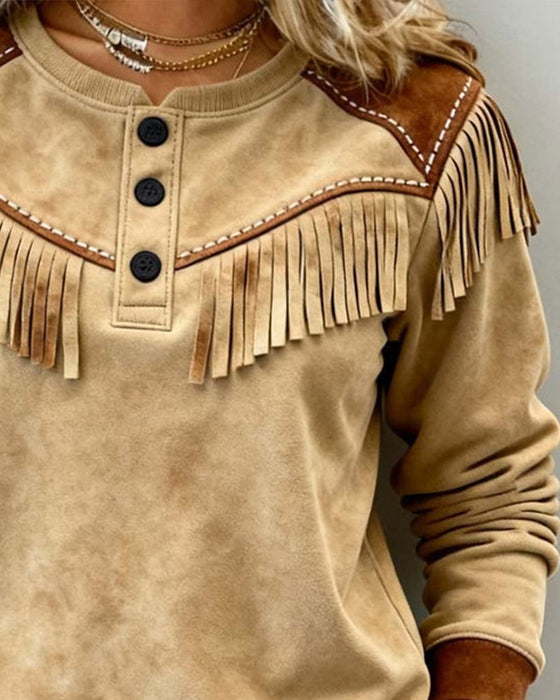 Topp Stilig Fringe Casual Lång Ärm