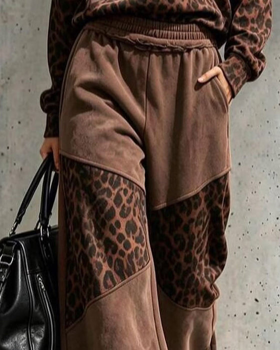 Set Leopardmönster Lapptäcke Sweatshirt