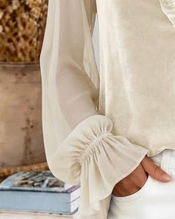 Blus Velour Lapptäcke Rynkad Ärm