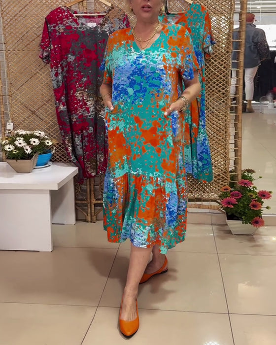 Klänning V-ringad Gradient Flerfärgad Tryck