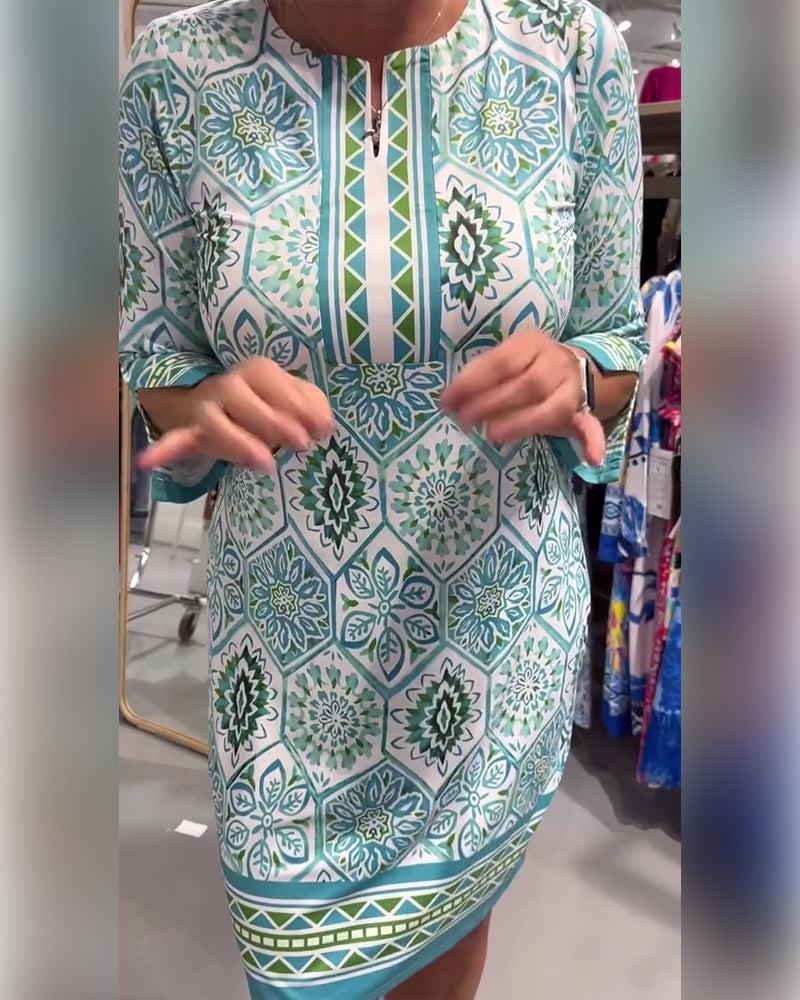 Klänning Cirkeltryck Rund Hals Rak