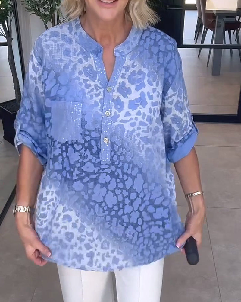 Blus Ombre Leopardmönster Henleykrage