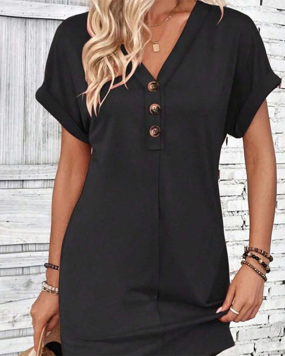Klänning V-Ringning Knäppning Fram Solid Casual