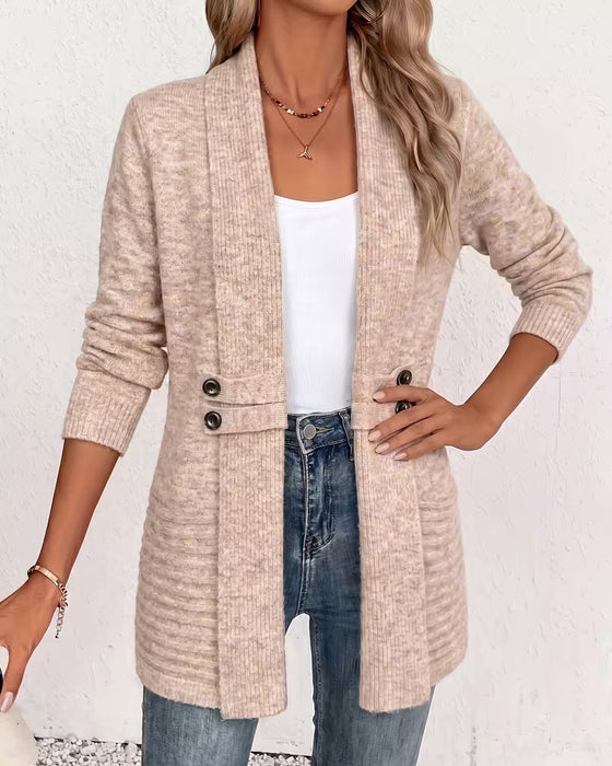Cardigan Solid Färg Knapp Prydd