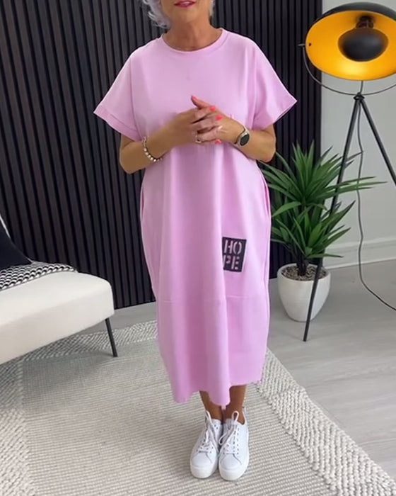 Klänning Kort Ärm Ledig Rak Ficka