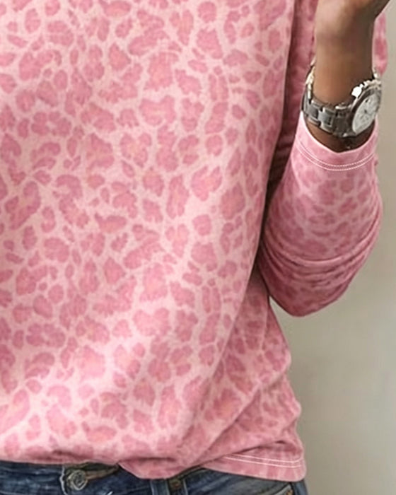 T-Shirt Rund-Hals Leopard Långärmad