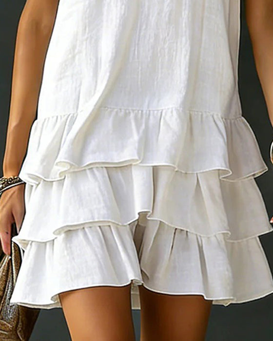 Klänning Ärmlös V-ringning Skiktad Tårta