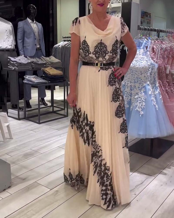 Vintage tryck plisserad elegant klänning