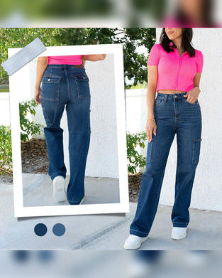 Jeans Dam Hög Midja Cargo Bred Ben Stretch