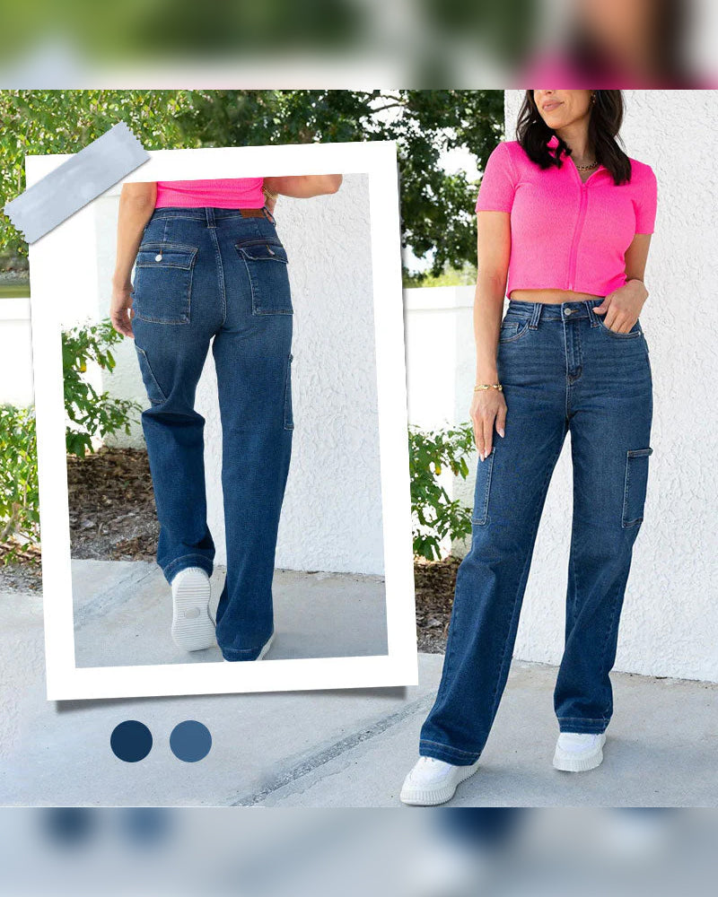 Jeans Dam Hög Midja Cargo Bred Ben Stretch