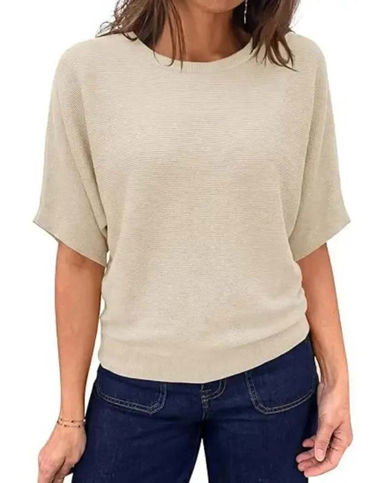 Pullover Rundhalsad Kort Ärm Solid