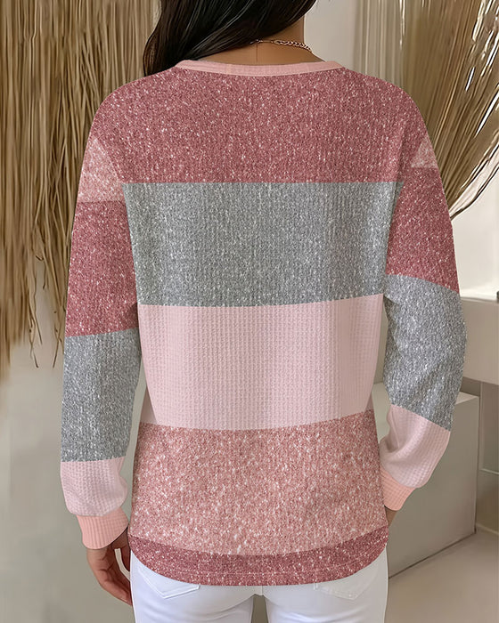 Sweatshirt Knapp Rund Hals Färgblock