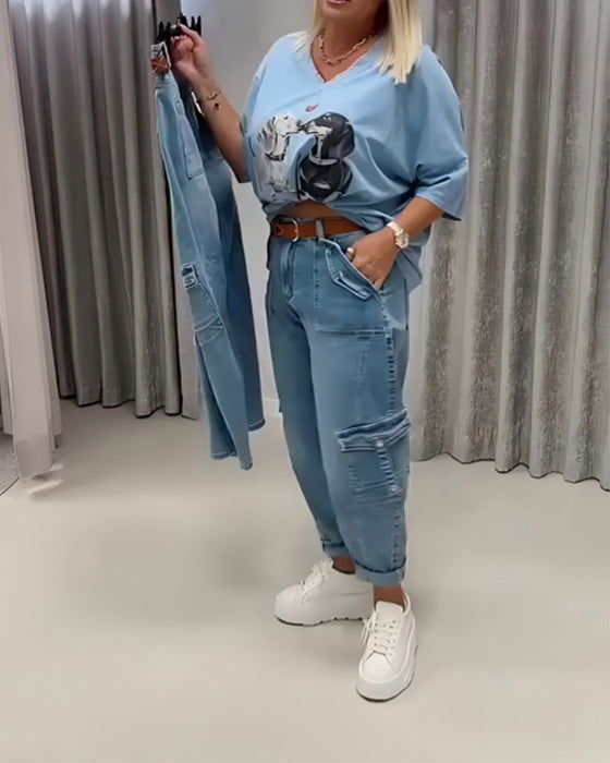 Jeans Hög Midja Cargo Stil
