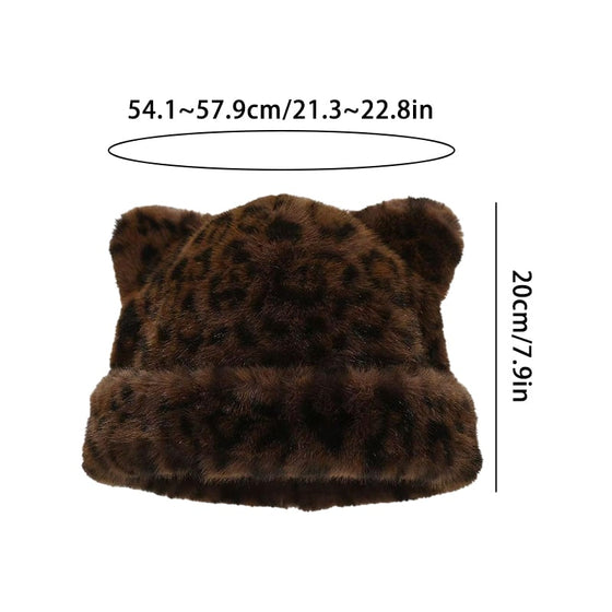 Hatt Leopardmönster Plysch Kattöra