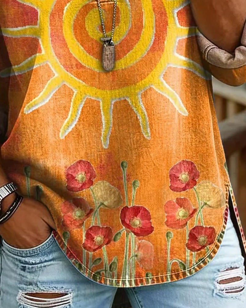 Topp Solros Tryck V-Hals