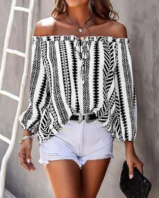 Blus Elegant Sofistikerad Geometrisk Off Axel
