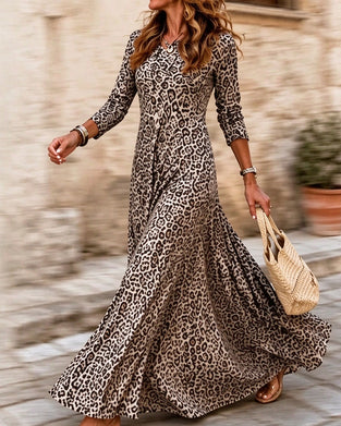 Klänning Långärmad Leopardmönster Mode