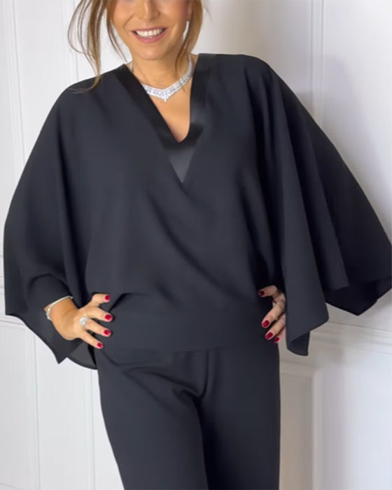 Blus V-Ringning Elegant Fjärilärm