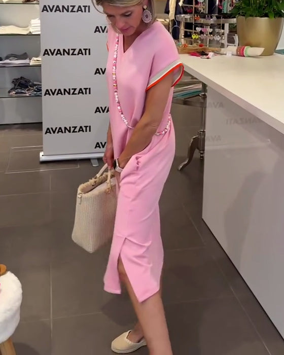 Klänning Lotusskärmar V-Ringning Avslappnad Slits