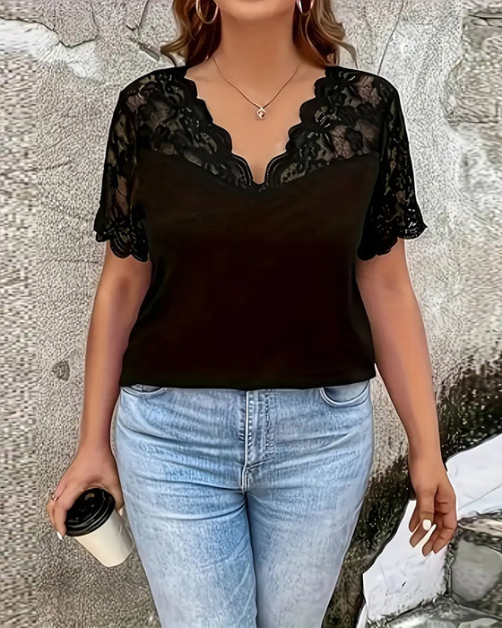 Blus Kortärmad Spetspanel