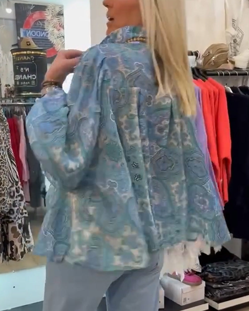 Skjorta Lössittande Cashewnöt Blomma Kappa