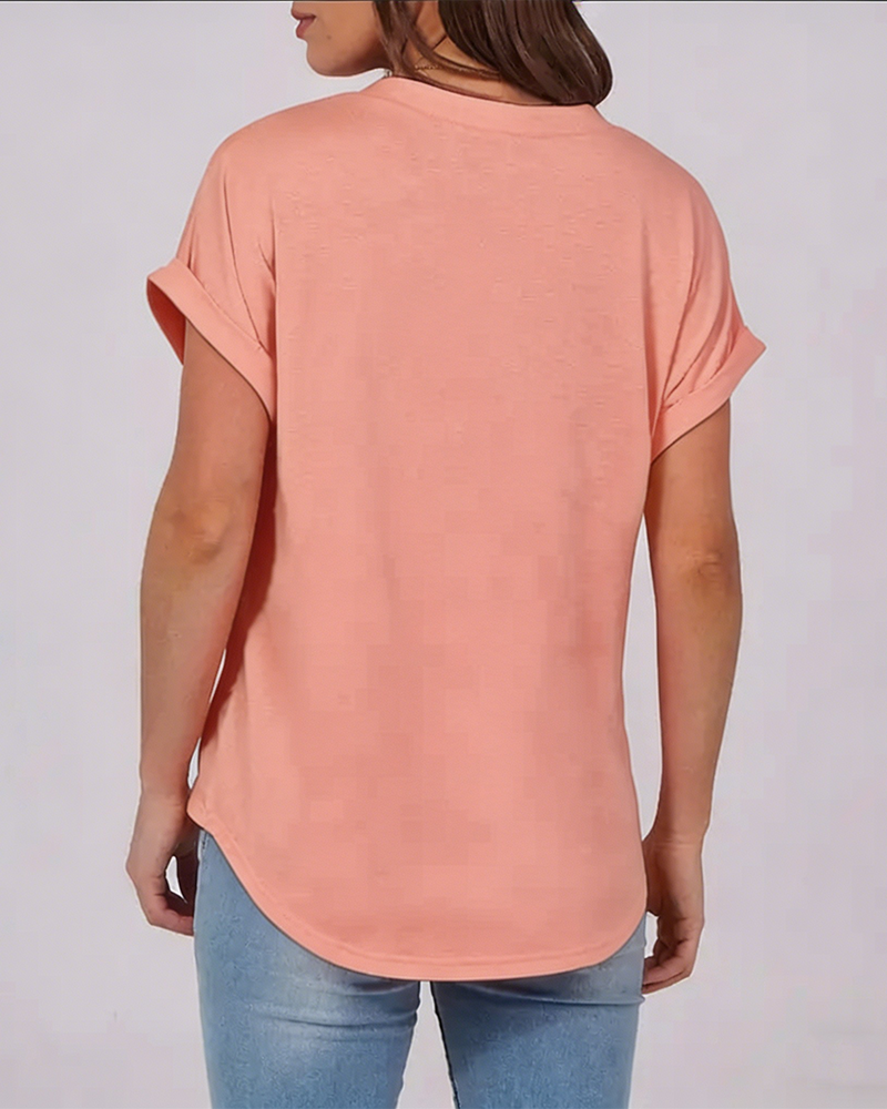 T-Shirt Enfärgad V-Ringad Kortärmad