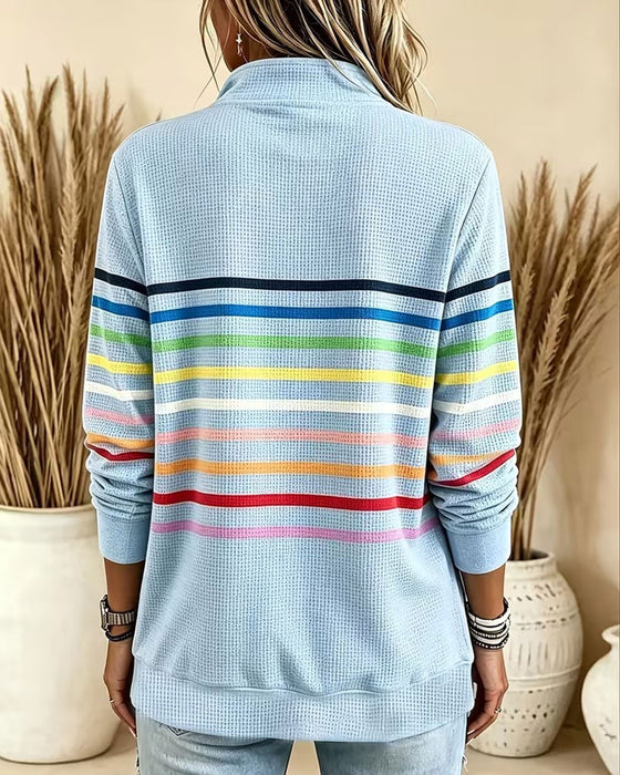 Sweatshirt Ståkrage Dragkedja Randig