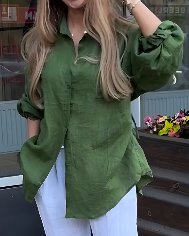 Blus Elastisk Midja Lykta Ärm
