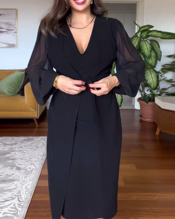 Klänning v-ringad lykta ärm slim