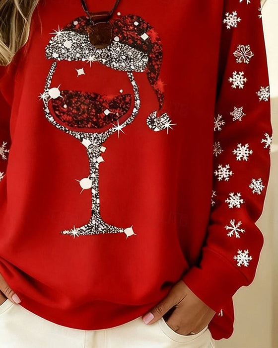 Topp Rundhalsad Jul Stil Lång Ärm
