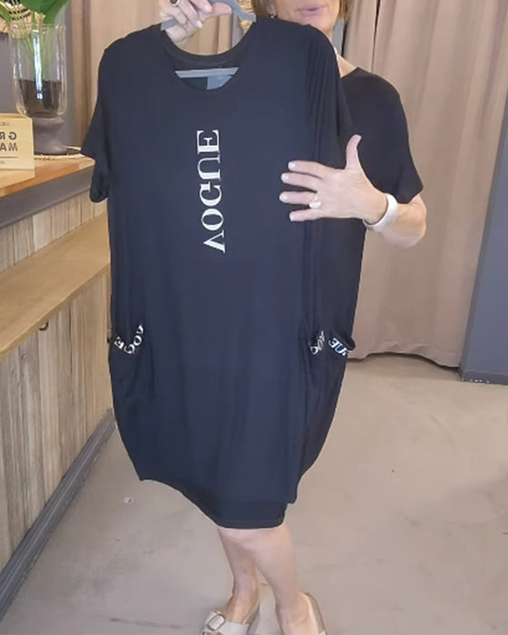 Klänning Casual Kortärmad Lös Bokstavstryck