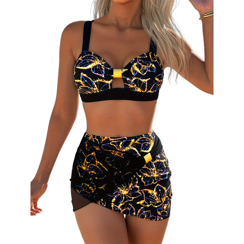 Bikini Sexig Blommig Kjoledräktad