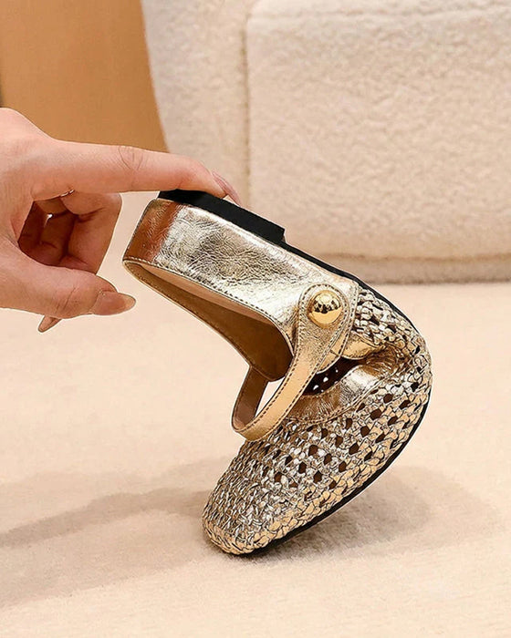 Skor Fyrkantig Tå Vävd Urholkad