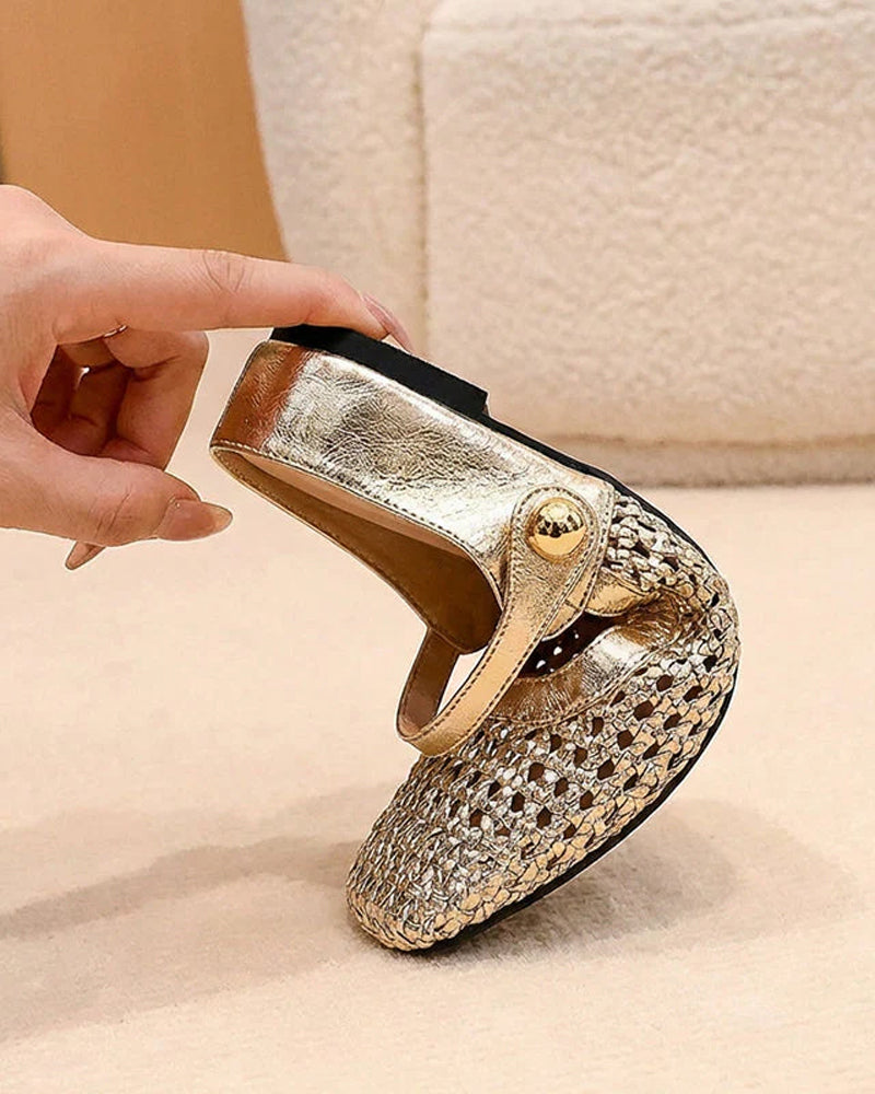 Skor Fyrkantig Tå Vävd Urholkad