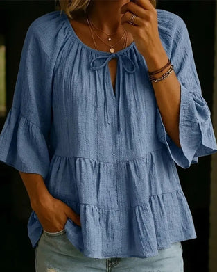 Blus Dragsko Rynkning Utsvängd Ärm