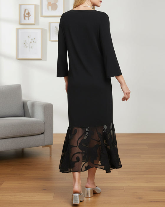 Klänning Mesh Infälld Rund Halsringning Modig