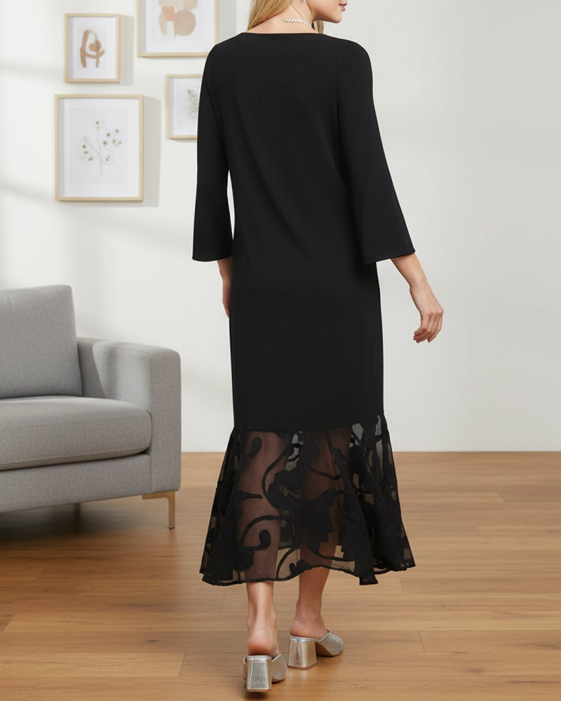 Klänning Mesh Infälld Rund Halsringning Modig