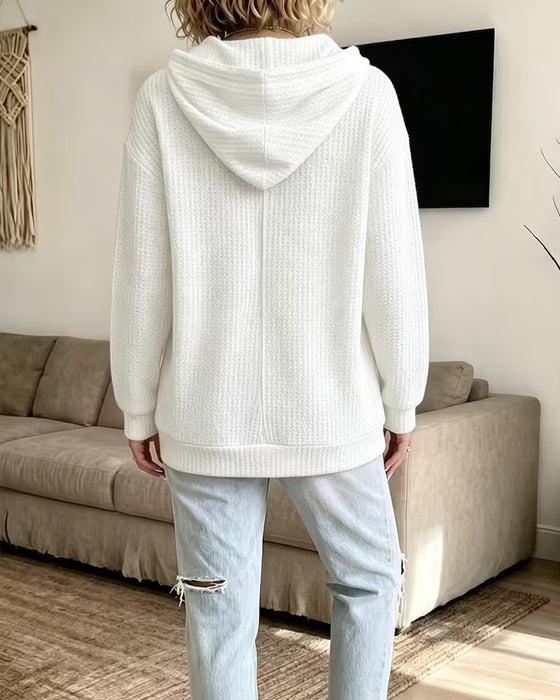 Hoodie Med Dragsko V-Hals Ribbad