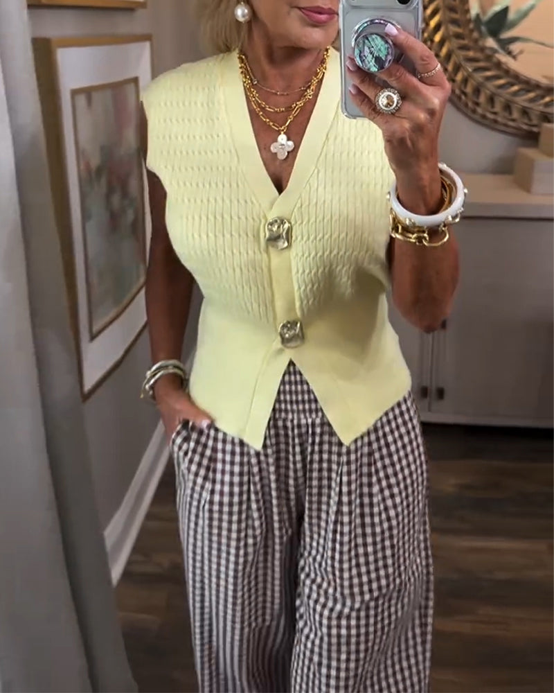 Väst Ärmlös Stickad Tröja