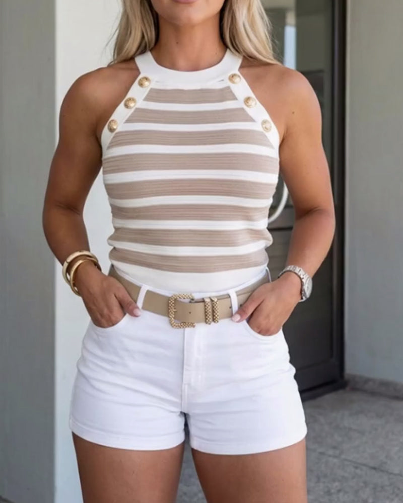 Linne Randig Färgblock Stickad Halsband