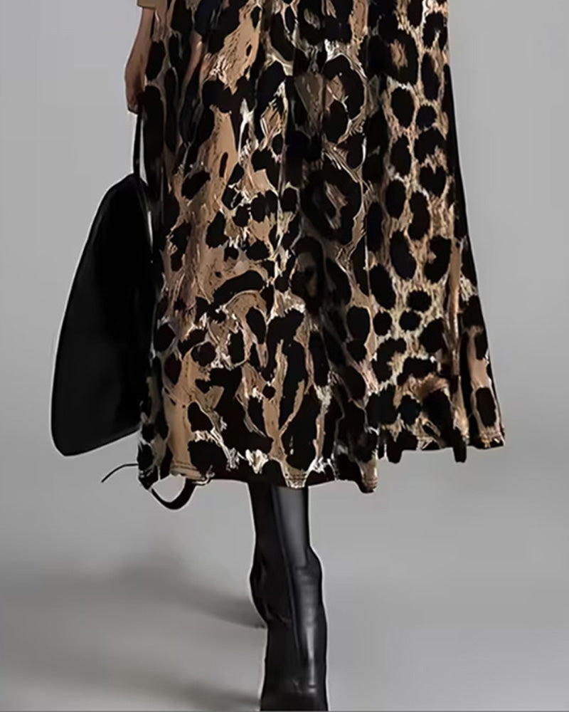 Klädning Rundhalsad Leopard Full Kjol