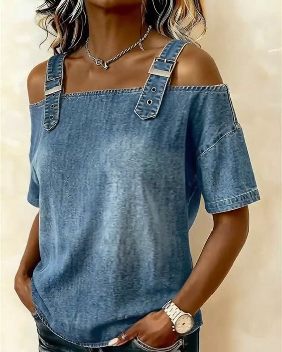Blus Axelbandslös Med Axelrem Denim