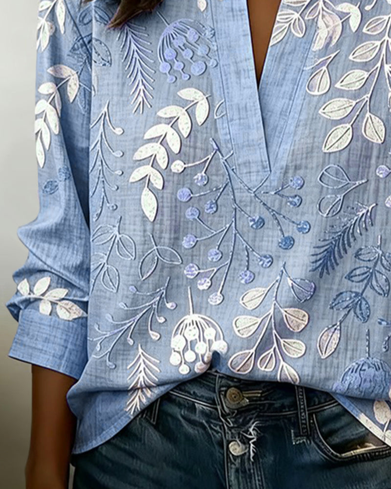 Blus Med Blommigt Mönster Och Ståkrage