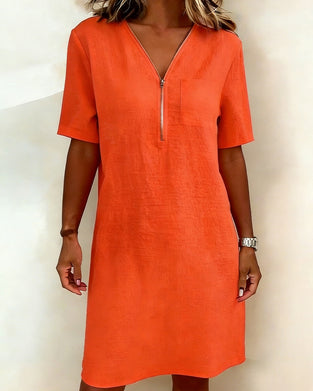 Klänning V-ringning Halv Dragkedja