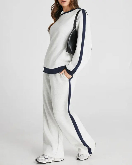 Set Sidofärgblock Rund Halsning Sweatshirt