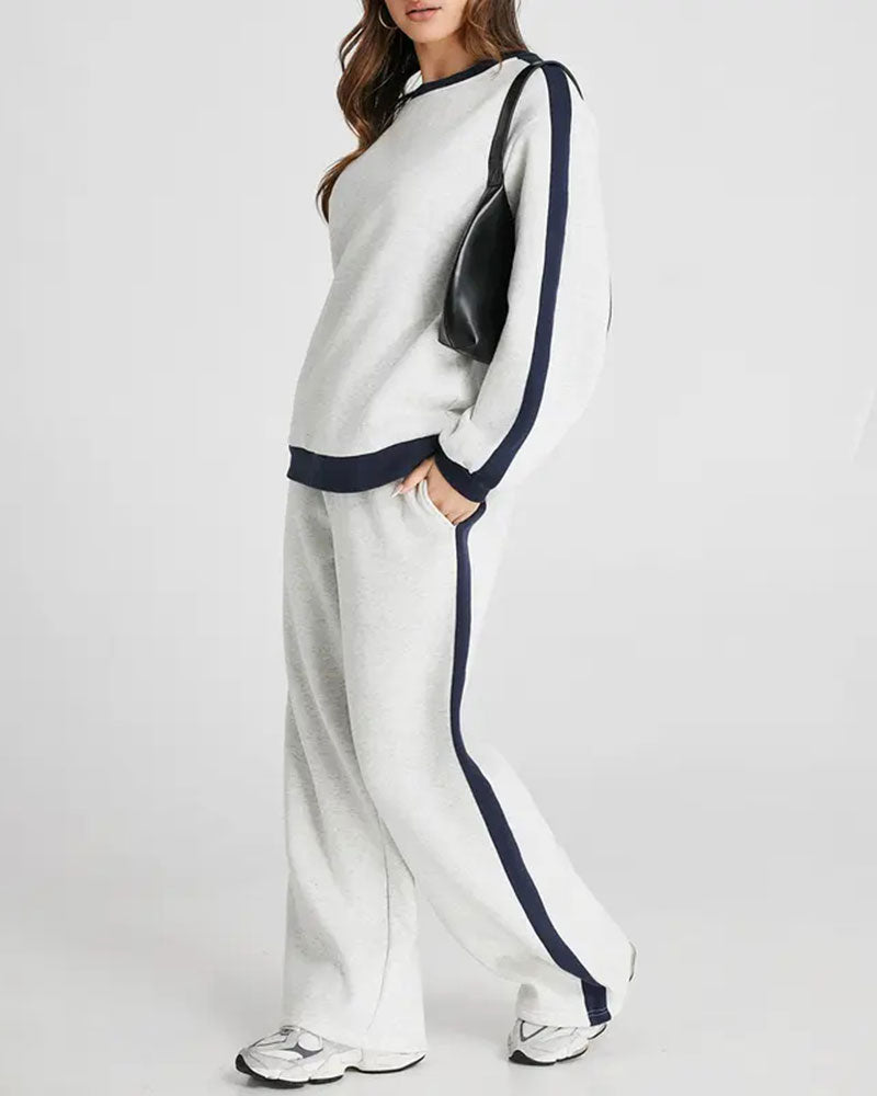 Set Sidofärgblock Rund Halsning Sweatshirt