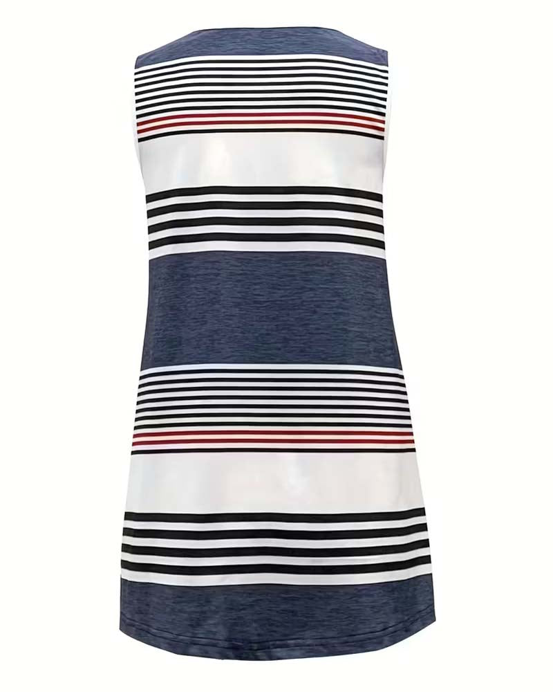 Linne Randig Ärmlös V-Hals