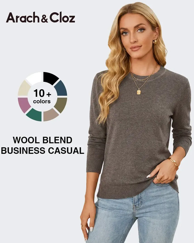 Pullover Rund-Hals Långärmad Slim Enfärgad